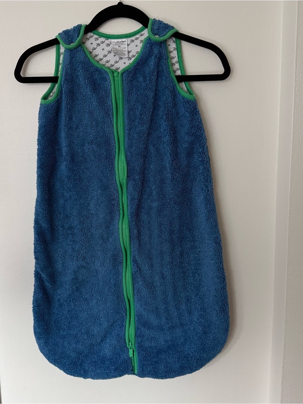 Baby DeeDee Blue fleecey Sleep Sack Pajama with Green Trim, medium (6-18 months)